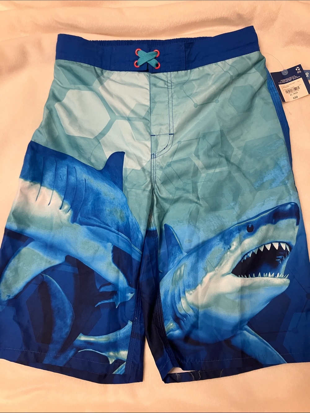 NWT Men's Blue Shark Graphic Swim Trunks UPF 50 size xl